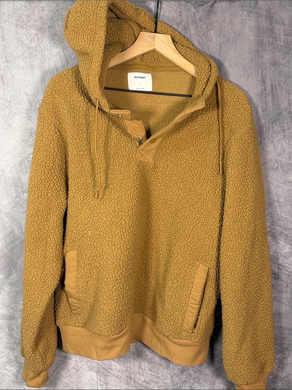 Old Navy Men’s Sherpa Pullover Hoodie in Mustard Yellow